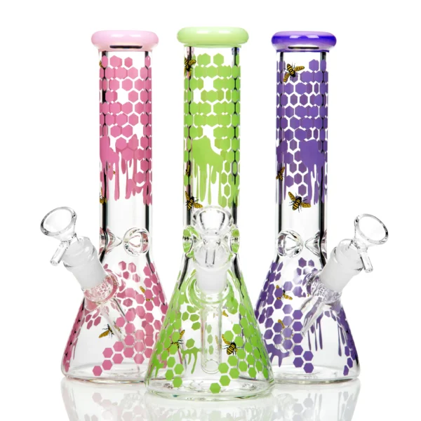Honeybeebeakerbong04_1a3b7d42-c7c4-41a2-b2ed-48b92d65648a Phoenix Honey Bee Beaker Bong - 10" Ice Catcher