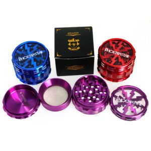 Phoenix 2.5 Inch 4 Part Wheel Shape Glass Top Aluminium Grinder