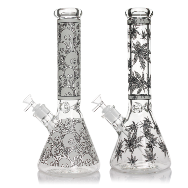 Phoenix 14 Inch Pyramid & Skull Printed Glow In The Dark Bong