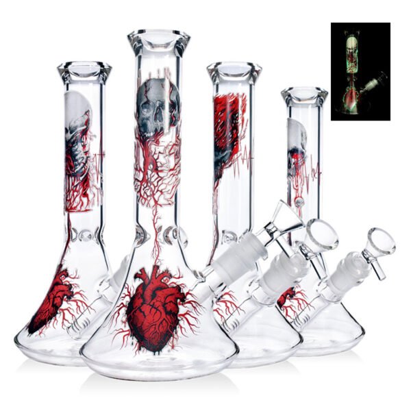 Phoenix 10 Inch Heart Printed Glow In The Dark Bong
