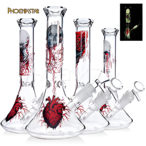 Phoenix 10 Inch Heart Printed Glow In The Dark Bong