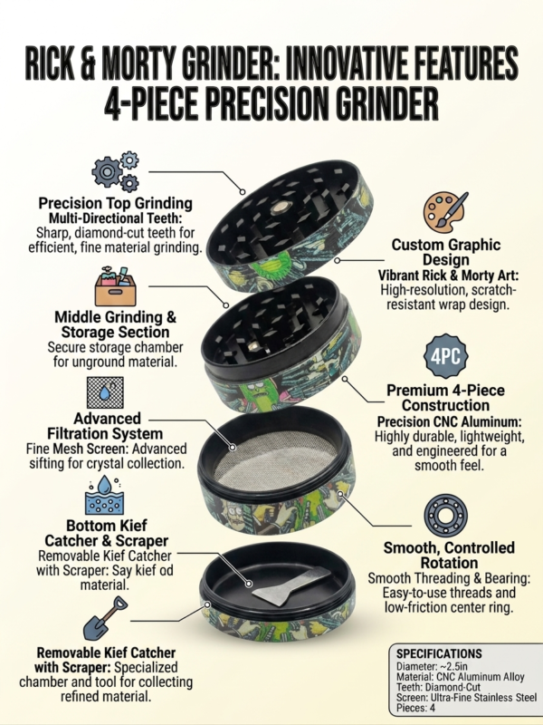 2.5 Inch 4 Part Metal Grinder Rick And Morty Printed