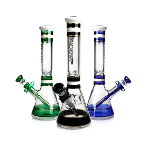 Phoenix 18 Inch 24k Gold Line Beaker Ice Catcher Glass Bong